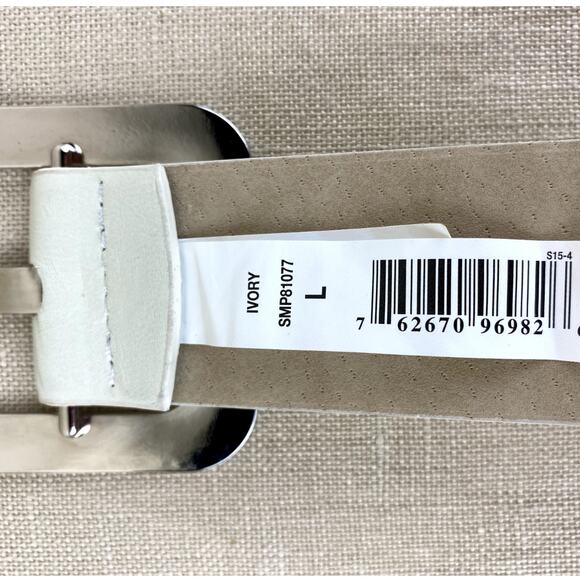 Womens White Belt with Enamel Buckle Size Large - Picture 4 of 7